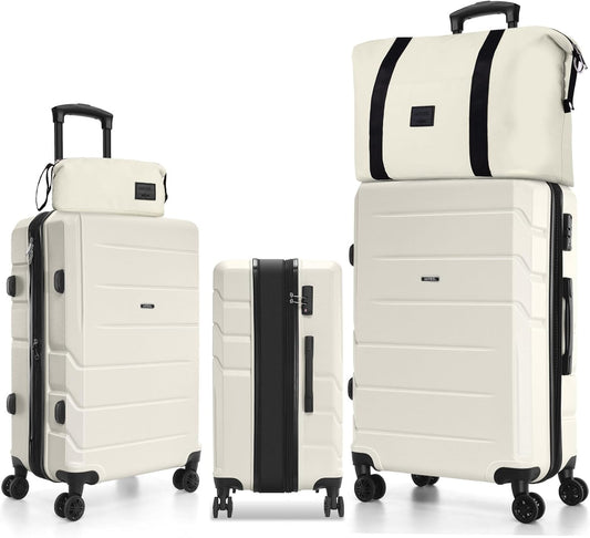 Hoteel Luggage Sets 5 Piece, 4-Yr Warranty ABS+PC Hard Shell Expandable Suitcases with Wheels, TSA Aproved Lock and Carry on Bags, Travel Suit Case Set for Men and Women, (5-Piece, Beige)