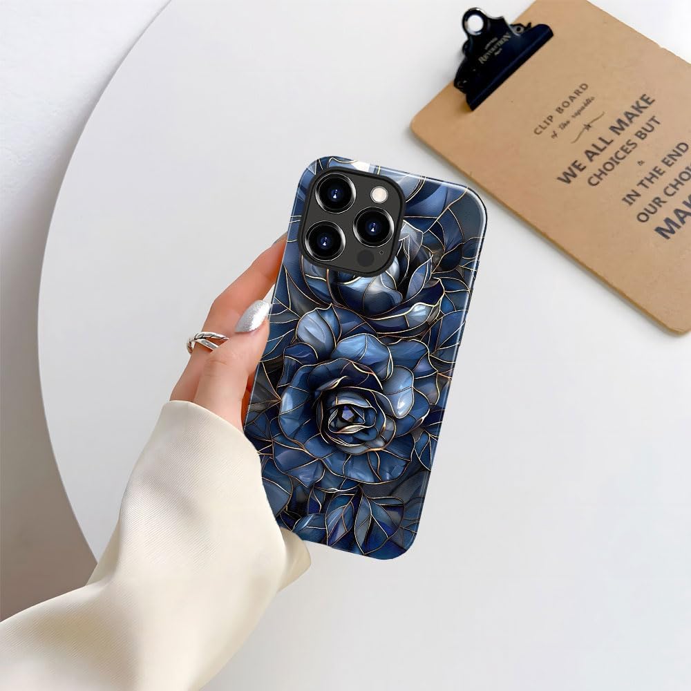 Case for iPhone 16 Pro - Slim Fit Anti-Scratch Phone Case for Girl Women - Rose Floral Stained Glass (Glossy)