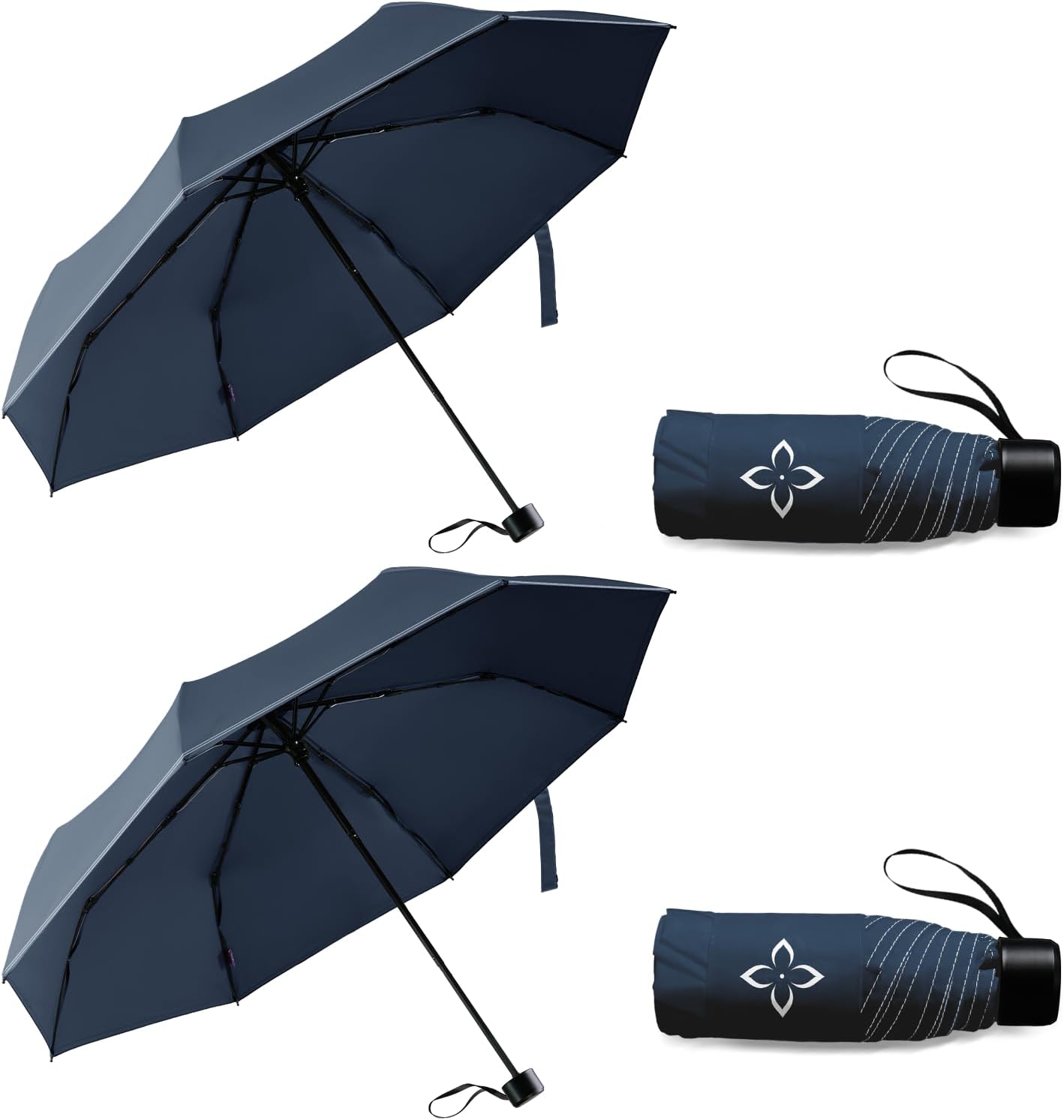 Windproof Travel Mini Umbrella - Manual Open Close with No Rebound for Seniors & Kids, Small Compact and Portable for Rain, Reflective Design for Night Safety Men & Women