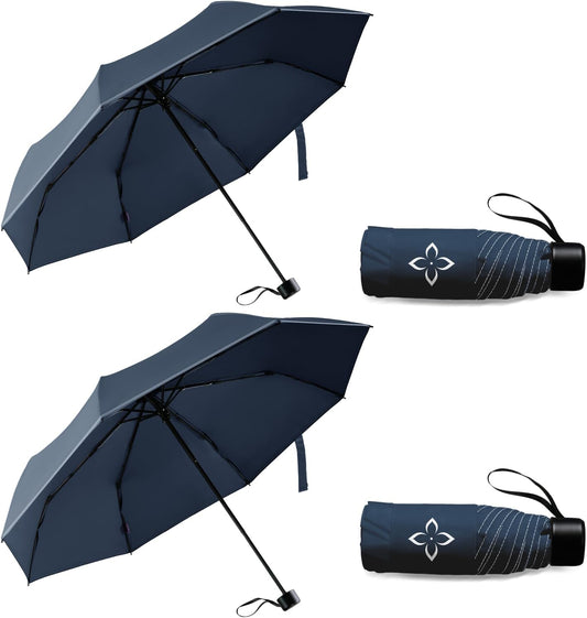 Windproof Travel Mini Umbrella - Manual Open Close with No Rebound for Seniors & Kids, Small Compact and Portable for Rain, Reflective Design for Night Safety Men & Women