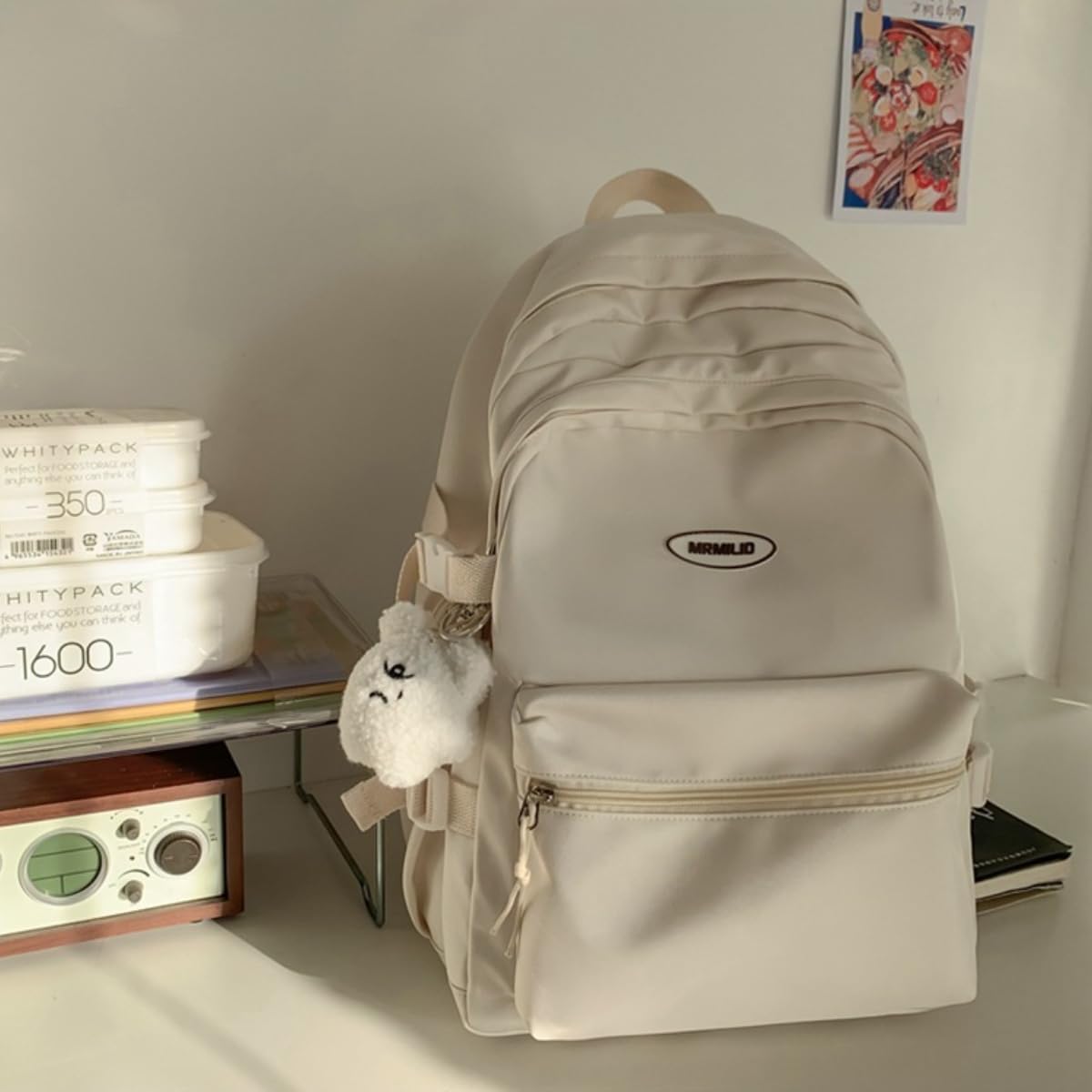 Kawaii Backpack with Cute Accessories Casual Aesthetic Daypack Simple Laptop Bag Waterproof Travel