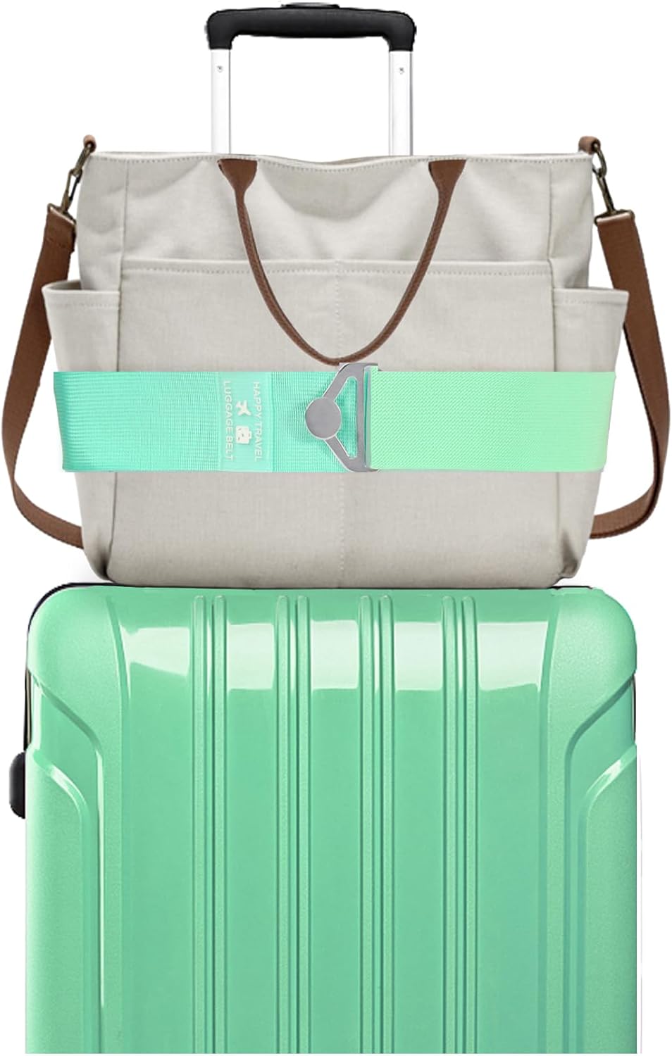 2-in-1 Travel Belt for Luggage, Luggage Straps for Add a Bag Adjustable Suitcase Straps with Alloy Buckle Elastic Bungees Belt Hands-Free for Airport，Personalized Travel Accessories (Green)