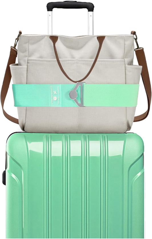 2-in-1 Travel Belt for Luggage, Luggage Straps for Add a Bag Adjustable Suitcase Straps with Alloy Buckle Elastic Bungees Belt Hands-Free for Airport，Personalized Travel Accessories (Green)