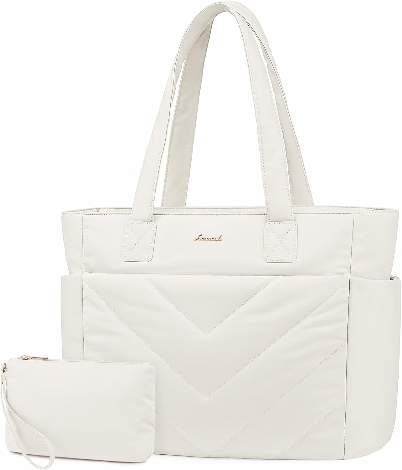 LOVEVOOK Tote Bag for Women, Puffer Work Travel Handbag with Zipper for Teacher Nurse, Quilted Cute Laptop Shoulder Gym Bag