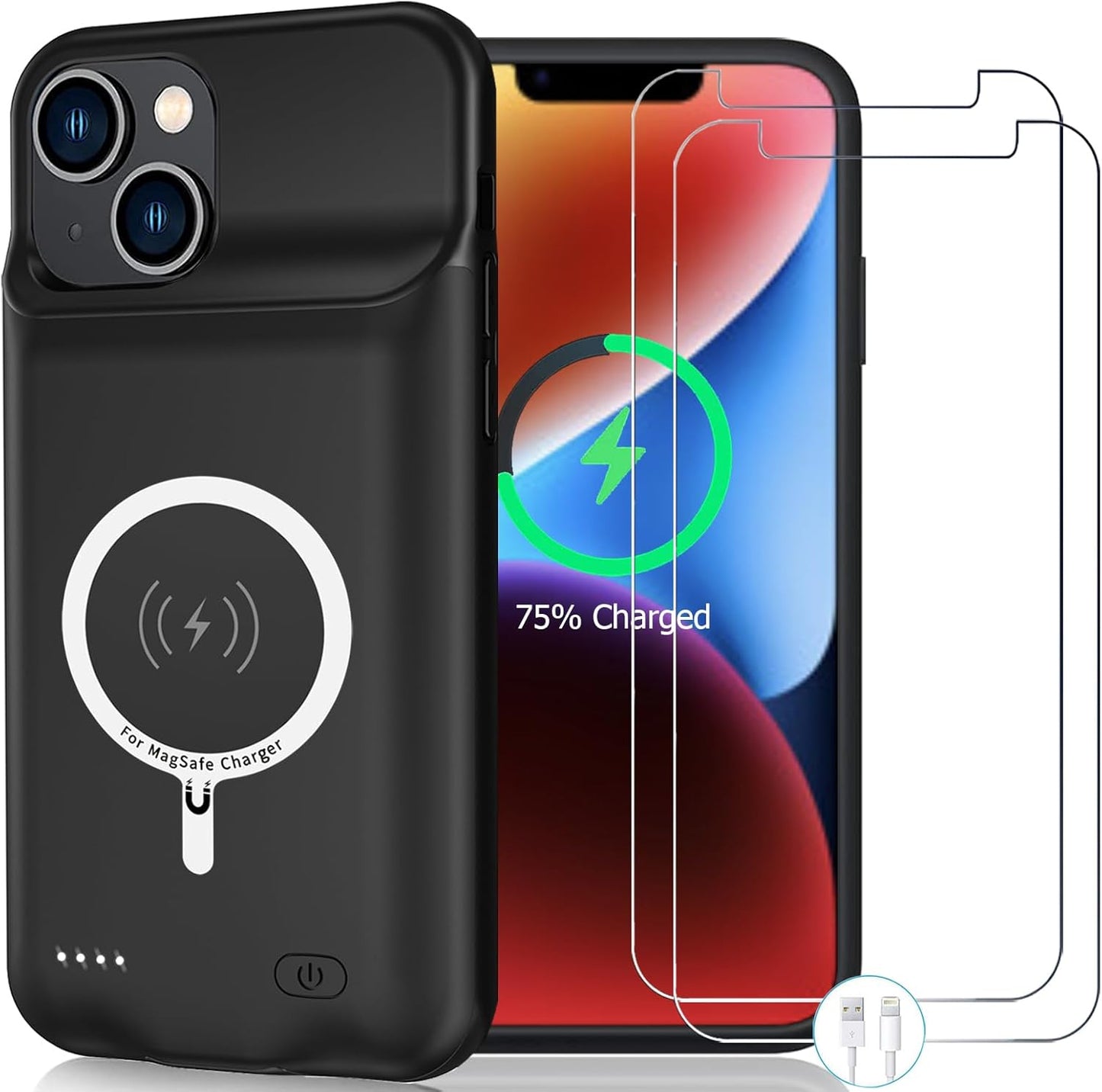 Wireless Charging Case for iPhone 14, 10000mAh High Capacity Portable Rechargeable Protective Battery Case Wireless Charging Compatible with iPhone 14 (6.1 inch) Extended Battery Charger Case (Black)