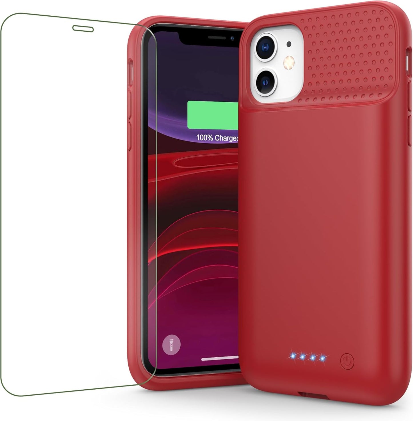 Battery Case for iPhone 11/XR (6.1inch),Upgraded 7500mAh Slim Portable Charger Case Cover,External Battery Pack Charging Case with Tempered-Glass Screen Protector for iPhone 11/iPhone XR (Red)