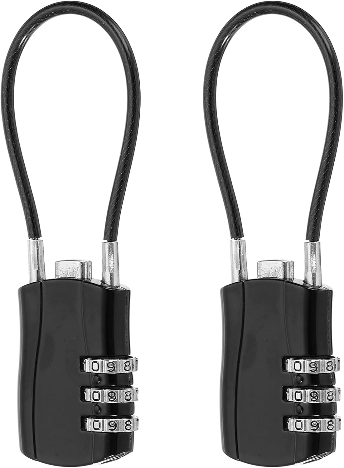 MECCANIXITY 2 Pcs Luggage Travel Lock, 3 Digit Cable Combination Lock 1-3/16" Width Body with 5" Long Cable for Suitcase Bag Cabinets Small Fences Gym, Black
