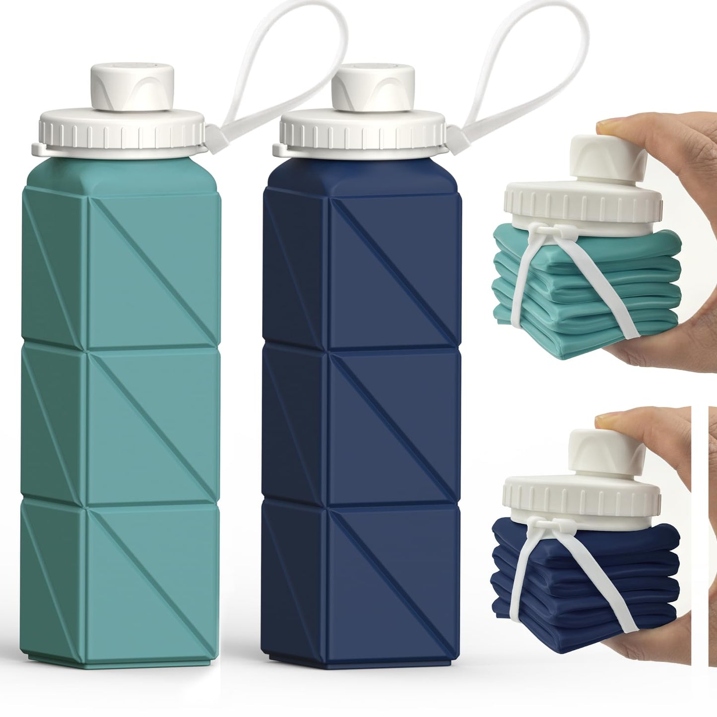 Collapsible Water Bottles 2 Pack, 21oz/610mL, Silicone Travel Water Bottle