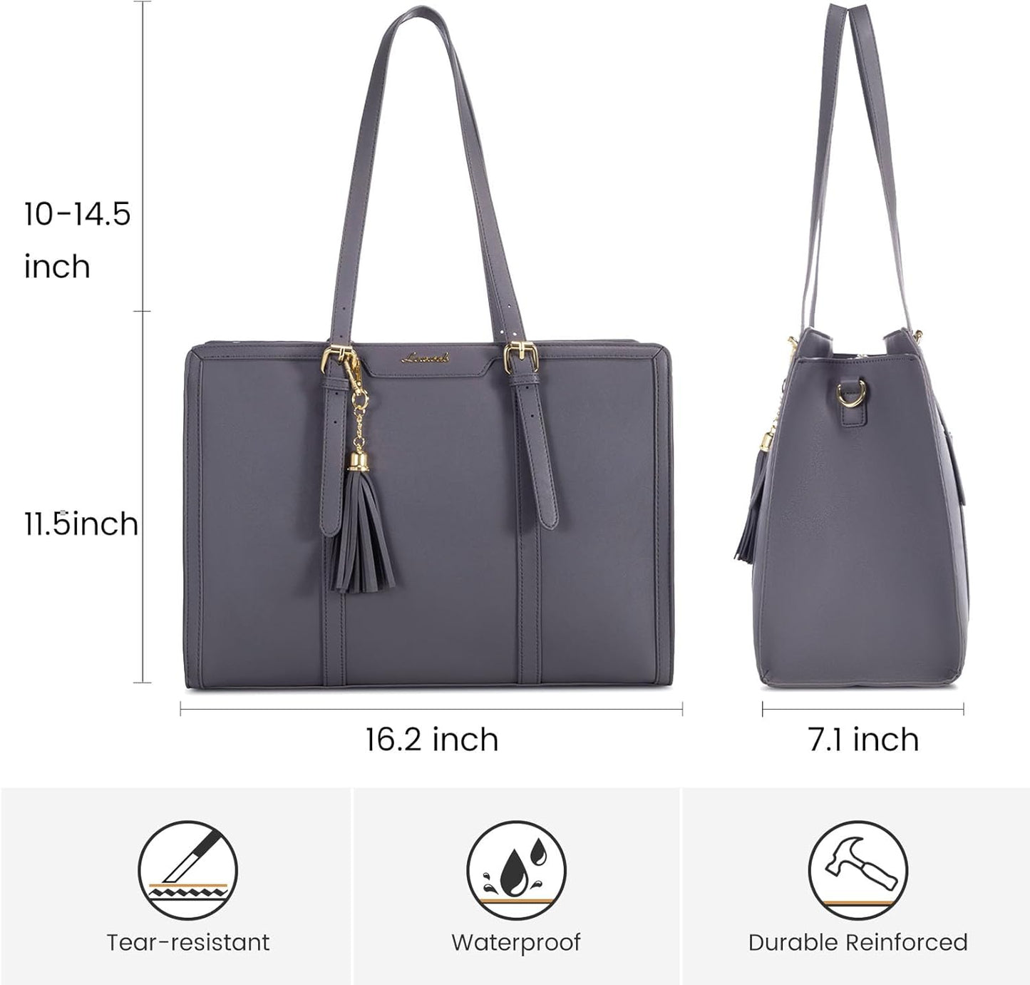 LOVEVOOK Laptop Bag for Women 15.6 inch Lightweight Leather Laptop Tote Bag, Large Capacity Computer bag with Clutch Purse for Business, Work, Office, Travel, School（Midnight Grey，15.6 Inch）