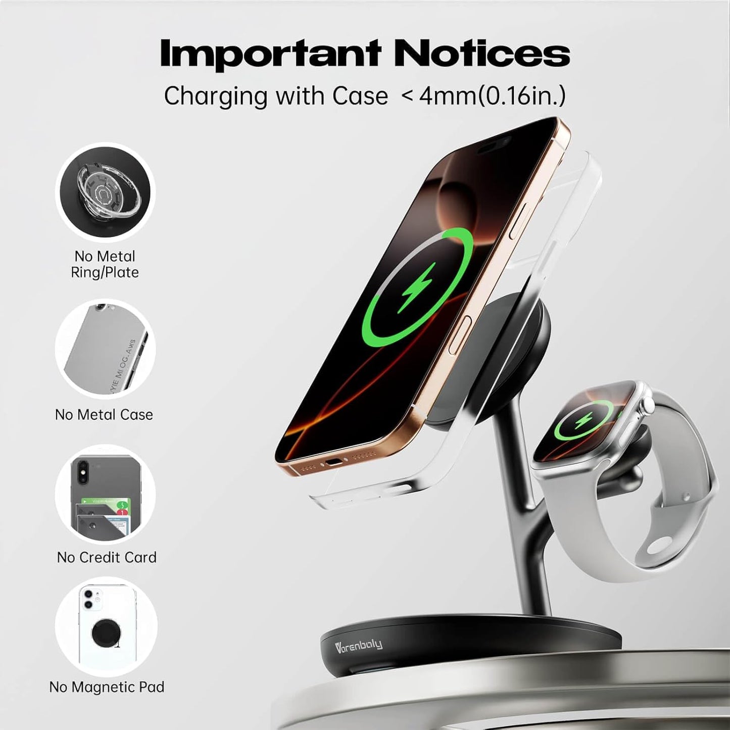 3 in 1 Wireless Charging Station for Multiple Devices Apple 17 Magsafe Charger Stand, Mag-Safe Wireless Charger Dock for iPhone Apple Watch Airpods Nignt Stand Charging Dock(Black)