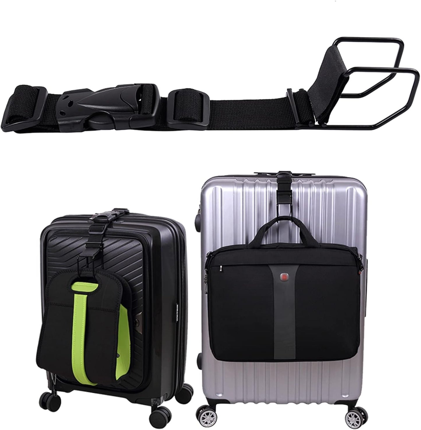Vigorport Luggage Hook Strap,J Hook for add a Bag Luggage,Multi Adjustment Bag Strap Hook with Hands Free(Black-Large Size)