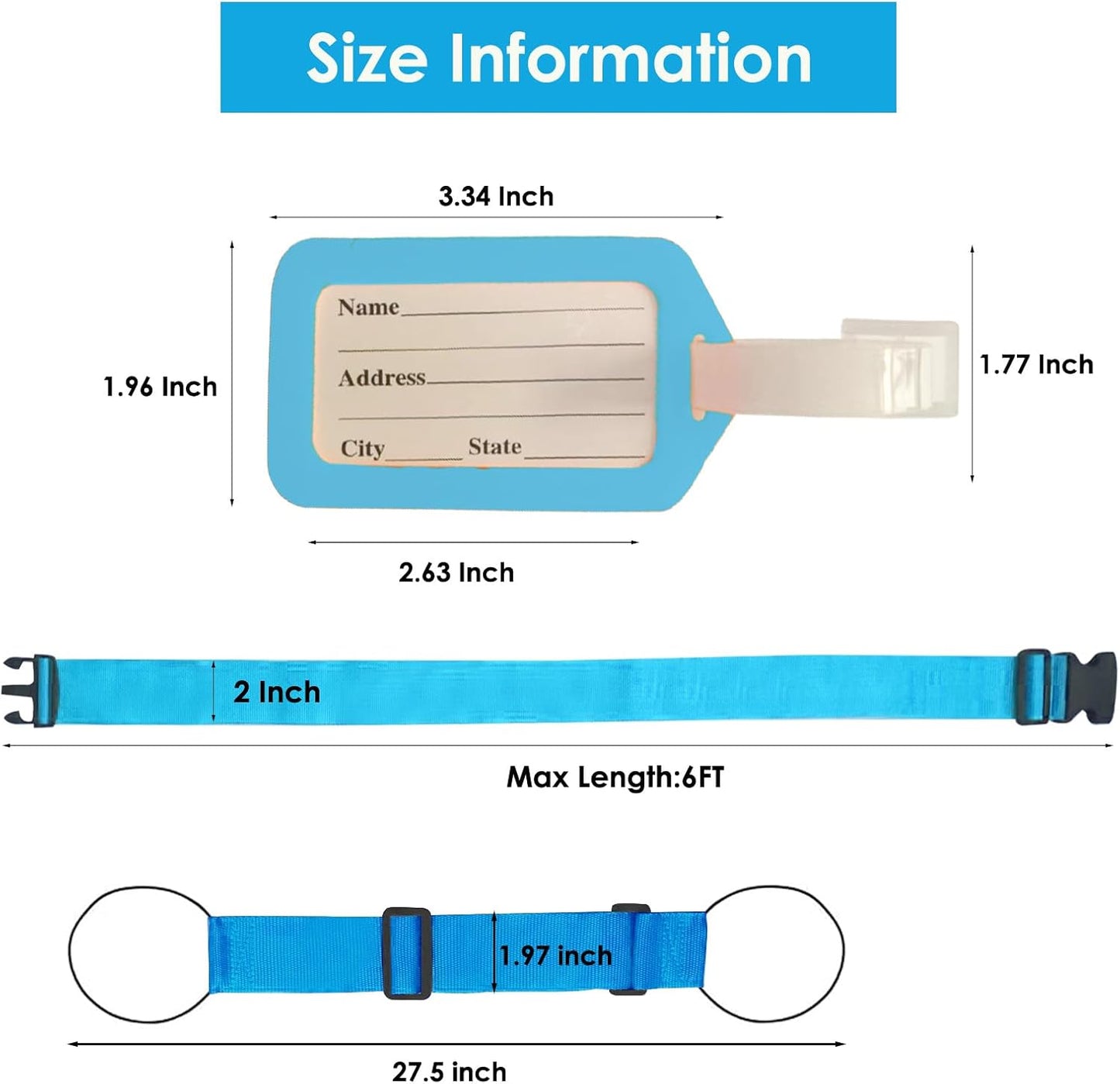 Adjustable Luggage Straps for Suitcases TSA Approved,6 Pack Suitcase Strap Travel Luggage Connector Belt for Bags,Luggage Tags for Suitcases，Luggage Straps to Connect Two Suitcases(Blue)