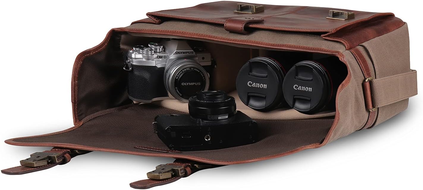 MegaGear Italian Leather Messenger Bag, Lightweight Unisex Business Briefcase Satchel Portfolio, Multi Compartment