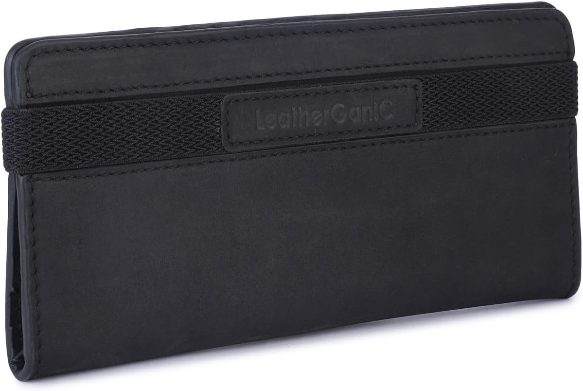 Passport Wallet for Men & Women Genuine Leather Bifold Travel Wallet RFID Blocking Long Passport Holder Document Organizer Travel Pouch Airline Ticket Wallet with Zipper Pocket [Black]