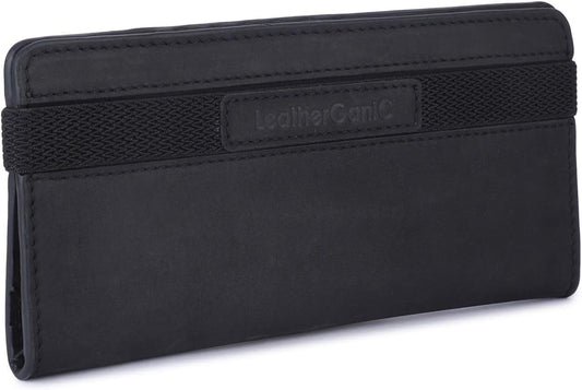Passport Wallet for Men & Women Genuine Leather Bifold Travel Wallet RFID Blocking Long Passport Holder Document Organizer Travel Pouch Airline Ticket Wallet with Zipper Pocket [Black]