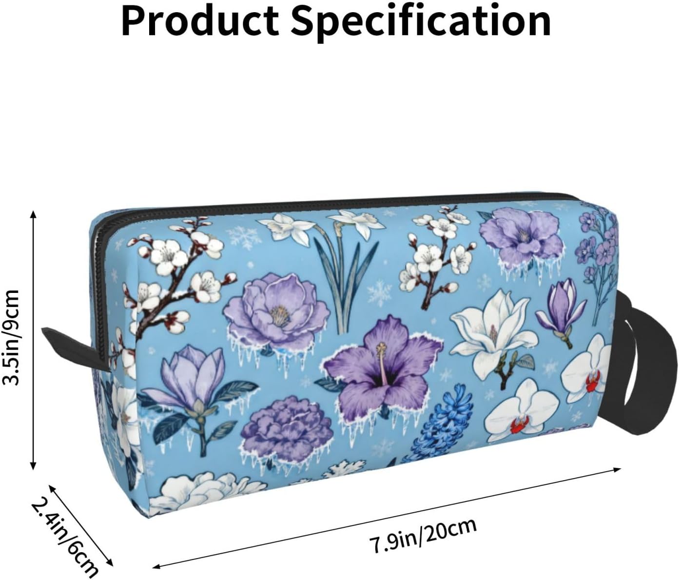 Frosted Winter Flowers Makeup Bag Organizer Compact & Durable Blue Floral Travel Cosmetic Bag Oxford Fabric Impact-Resistant Multi-Purpose Storage Perfect for Travel, Gym, Daily Use