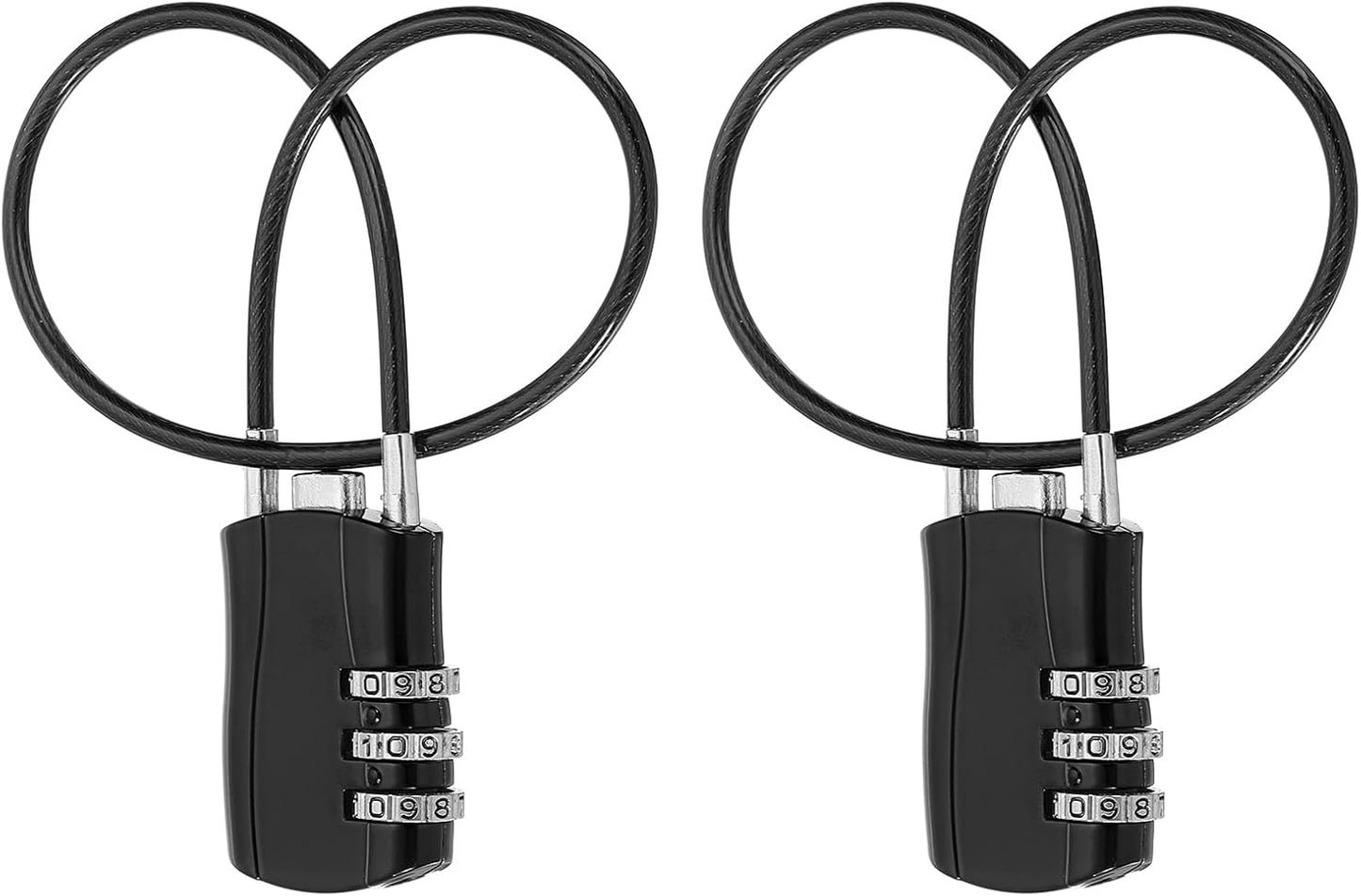 MECCANIXITY 2 Pcs Luggage Travel Lock, 3 Digit Cable Combination Lock 1-3/16" Width Body with 12" Long Cable for Suitcase Bag Cabinets Small Fences Gym, Black