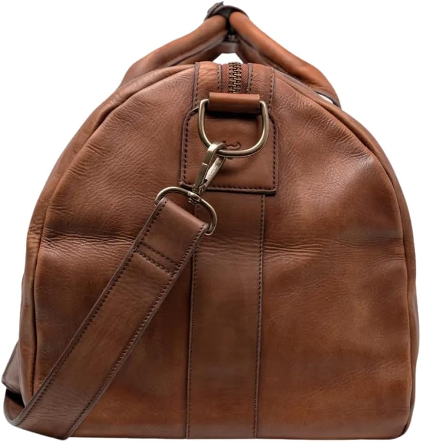 Full Grain Leather Duffle Bag – 25L Travel, Gym & Carry-On Weekender for Men | Handcrafted Overnight Bag with Brass Hardware, Vintage Style