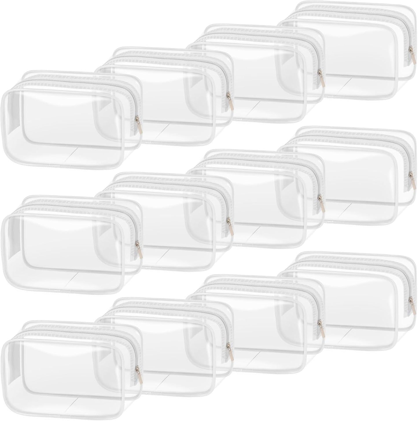 TISRATOK 12 PCS Clear Makeup Bag for Women with Zipper, TSA Approved Toiletry Pouch, Cosmetic Bag