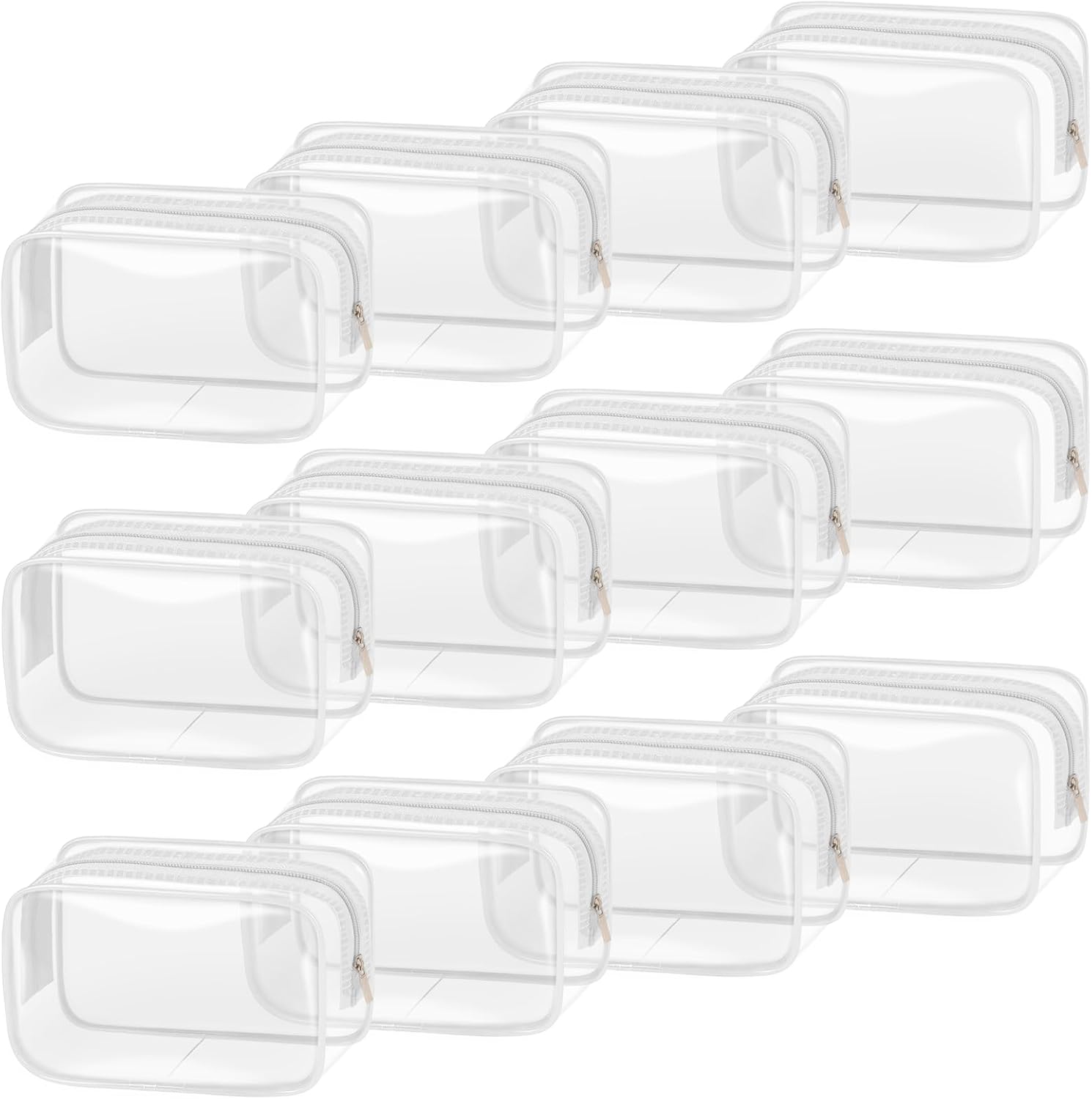TISRATOK 12 PCS Clear Makeup Bag for Women with Zipper, TSA Approved Toiletry Pouch, Cosmetic Bag