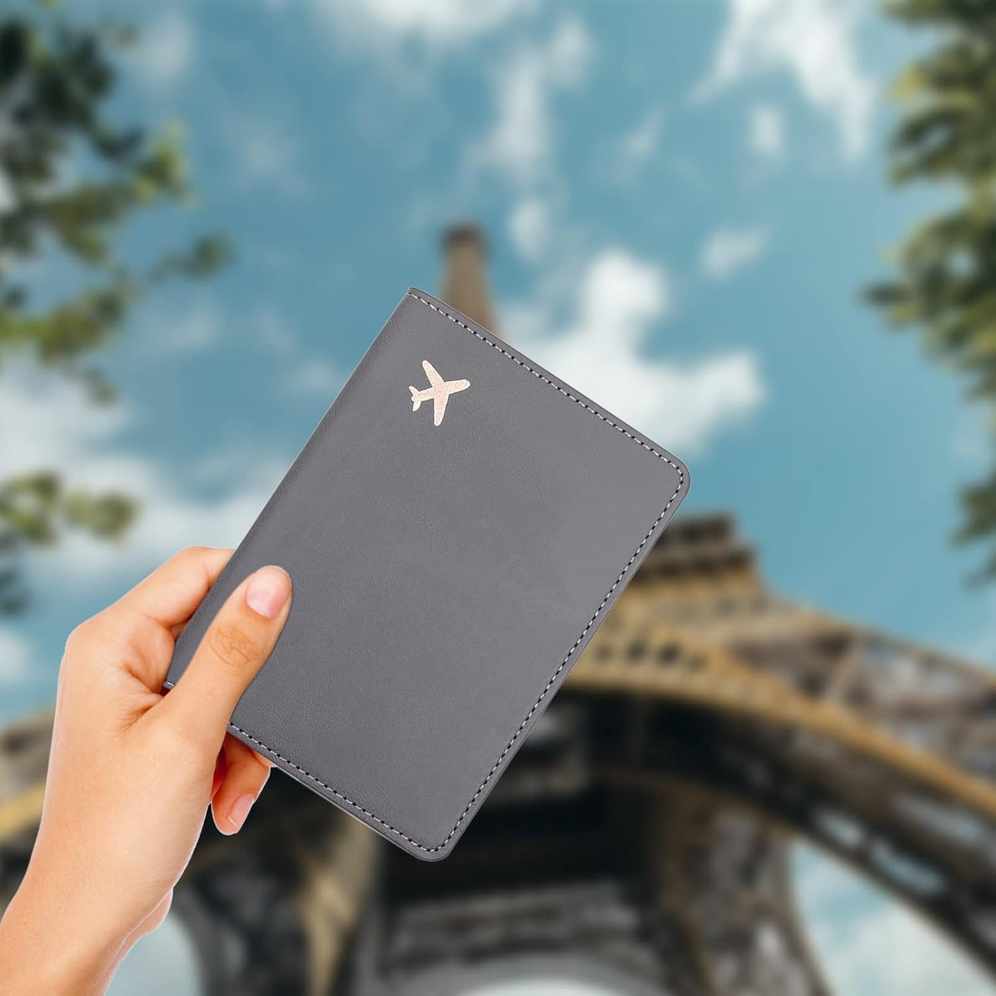 Deziliao Passport Wallet, Gray, Unisex, Faux Leather, Waterproof, Slim, Lightweight, RFID Blocking, 2-in-1 Design, with Document Slots, Credit Card Slots, SIM Card Slots