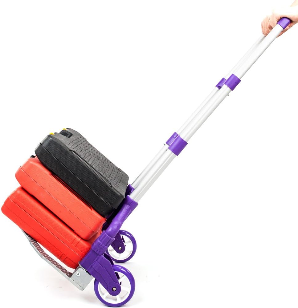 FCH Folding Hand Truck Aluminum Portable Folding Hand Cart 165lbs Capacity Handy Dolly Cart Ideal for Home, Auto, Office,Travel Use,Purple