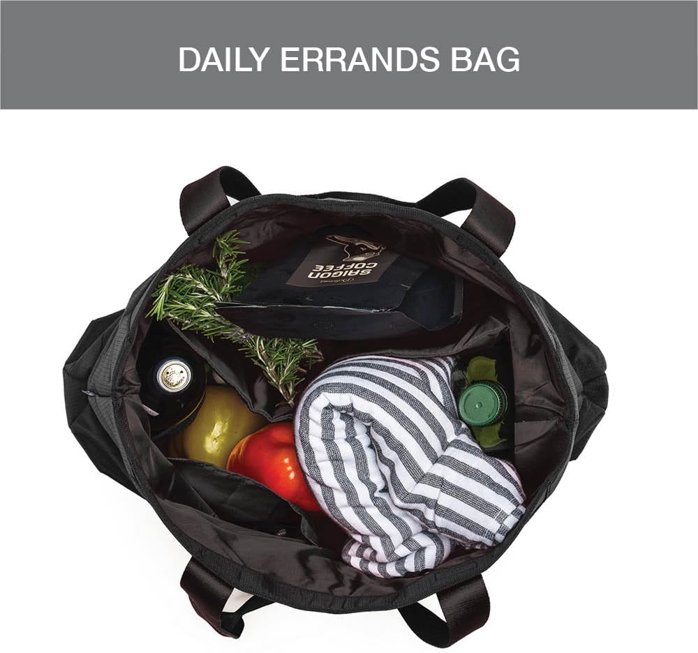 Universal Tote Bag, Foldable Nylon Shoulder Bag for Work and Errands - Water Bottle Holder, Multiple Pockets
