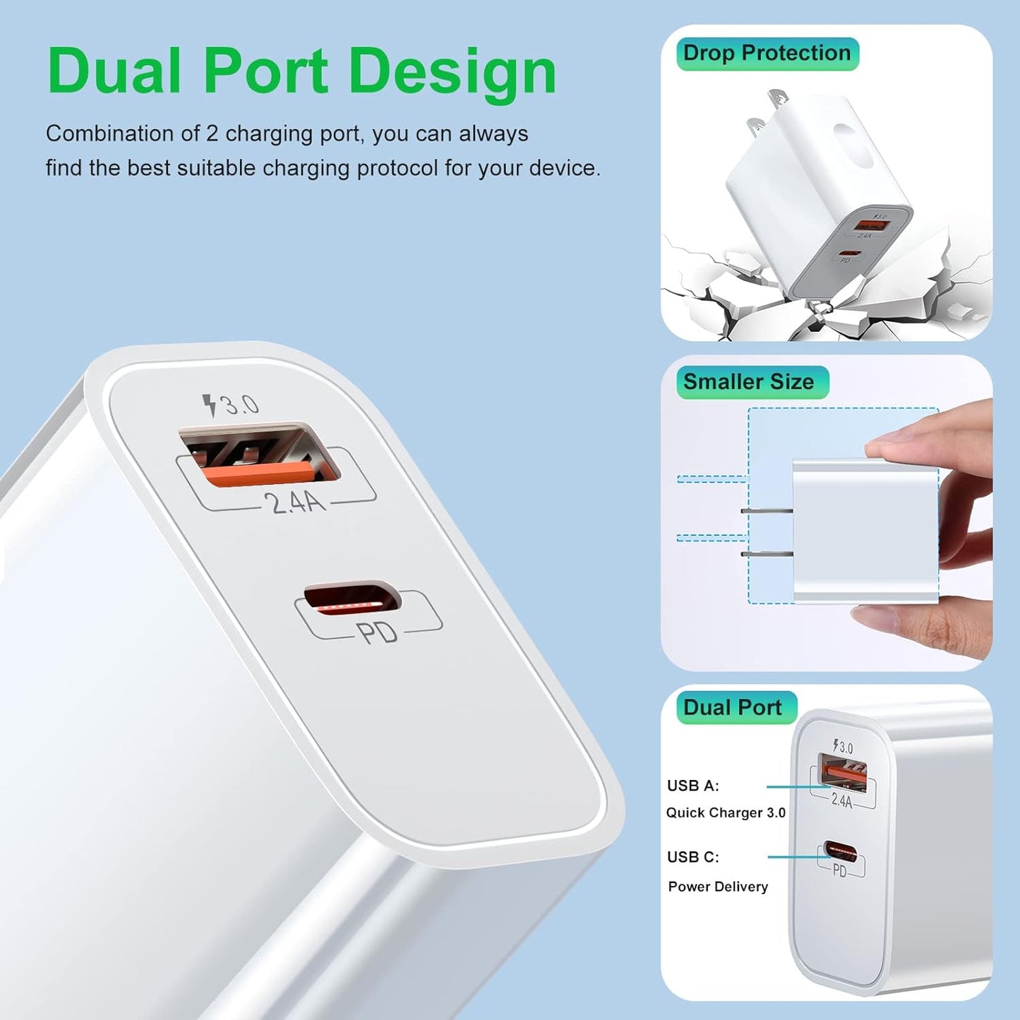 20W USB C Charger Block, Bangfun Dual Port PD 20 Watt Fast Charger Block+ Quick Fast Charge 3.0