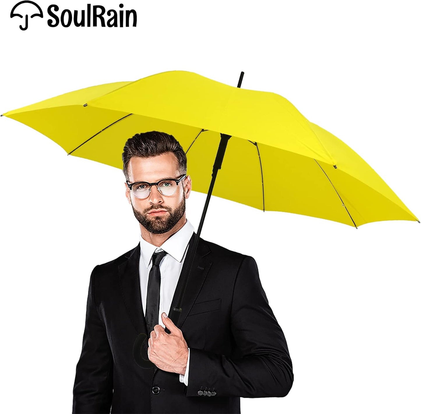 SoulRain 50 Inch Large Stick Umbrella Windproof Automatic Open Oversized J Handle Umbrellas for Men and Women Unbreakable Strong Travel Golf Umbrella