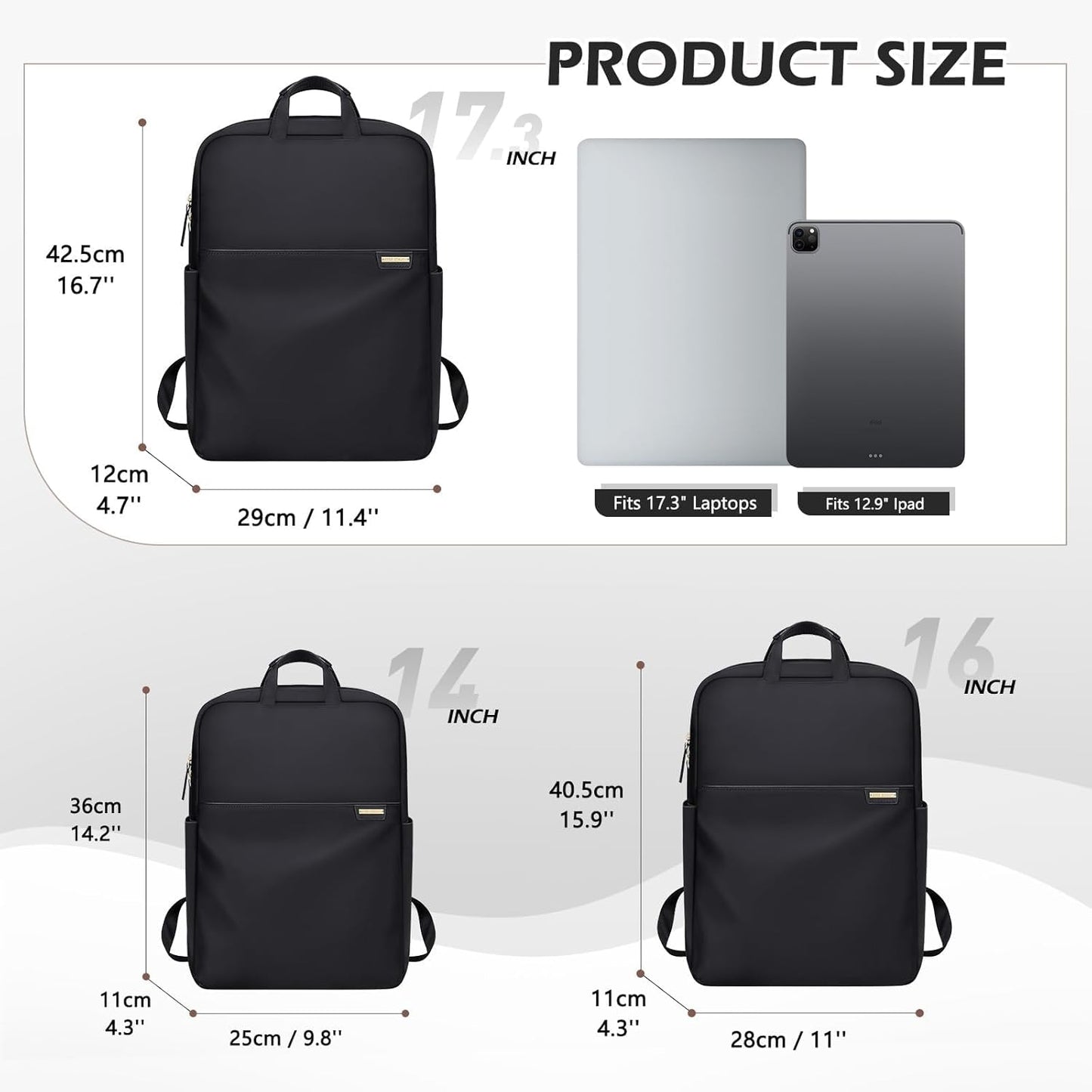 Slim Laptop Backpack for Women, Lightweight Business Backpack for Women Computer Bag Purse for Commuting, Fit 17.3 Inch, Black