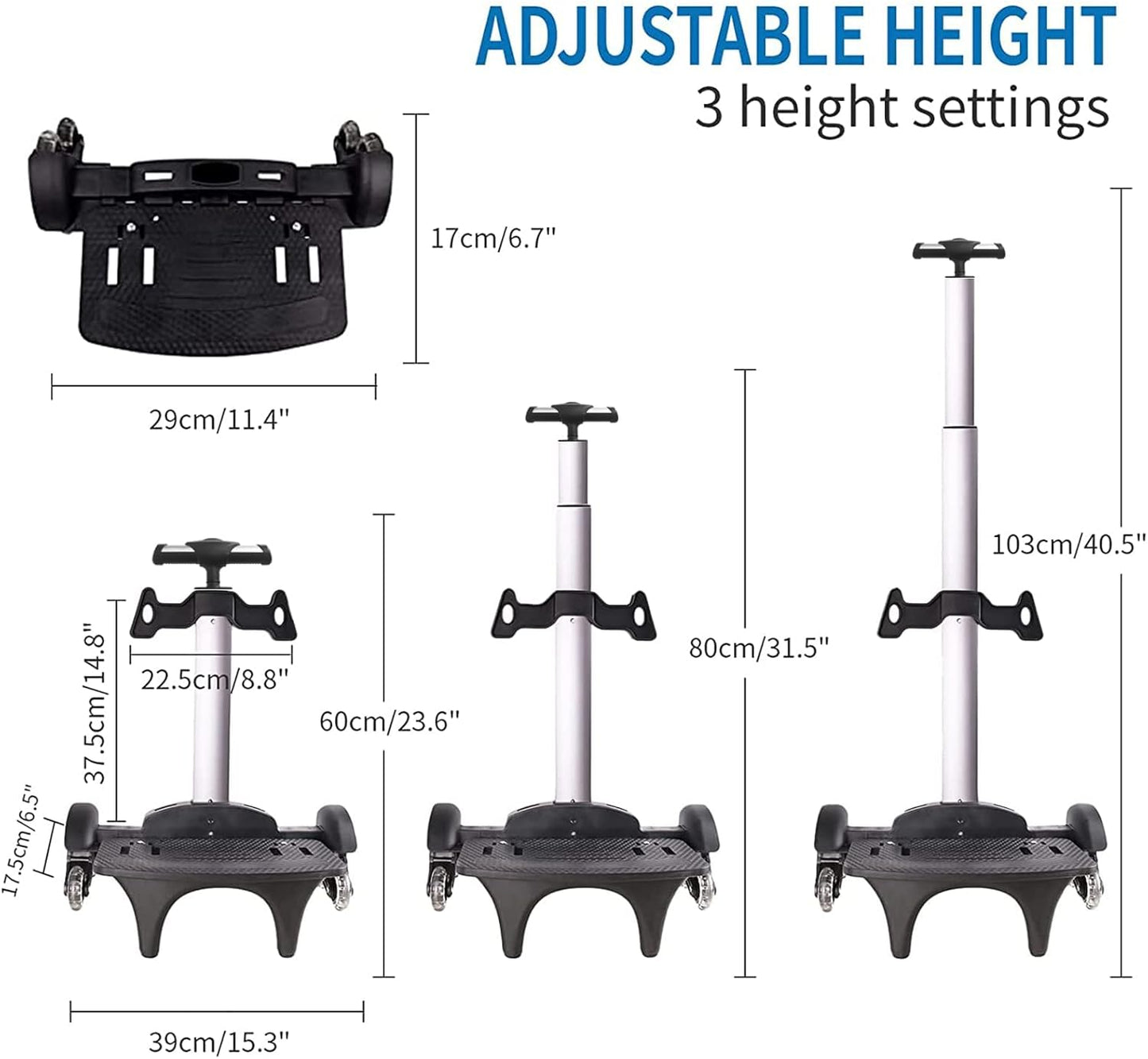 Backpack Trolley, Wheeled Trolley Aluminium Alloy Foldable Hand Cart with Border Base 6 Wheels Rolling Luggage Carts for Kids Teens Adult School Travel (6 Wheels with Edge Guard)