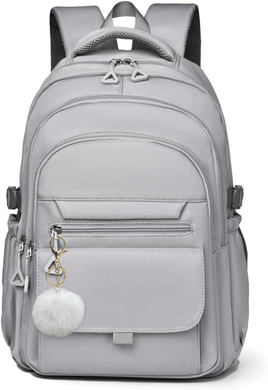 Backpack for Girls, Solid-Color School Backpack for Boys Kids, Aesthetic Girls Bookbag for Elementary School Travel Daypack,Grey