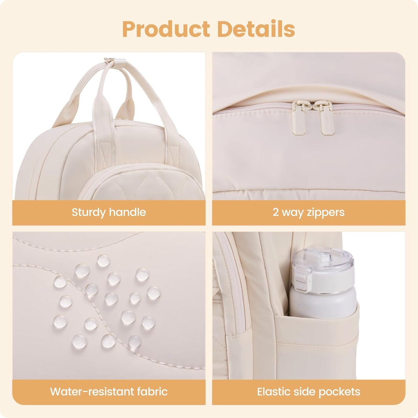 LOVEVOOK Laptop Backpack for Women, College Travel Backpack Puffer Womens Backpack for 15.6 Inch Laptop, Water-Resistant Quilted Casual Daypack, Beige