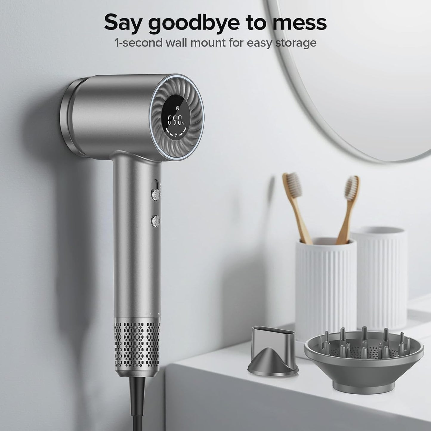 Hair Dryer, 150000 RPM Brushless Motor with 500M Negative Ions, Fast-Dry Lightweight Design, ThermoControl & Magnetic Nozzle/Diffuser, Low Noise Salon Blow Dryer for All Hair, Travel, Home