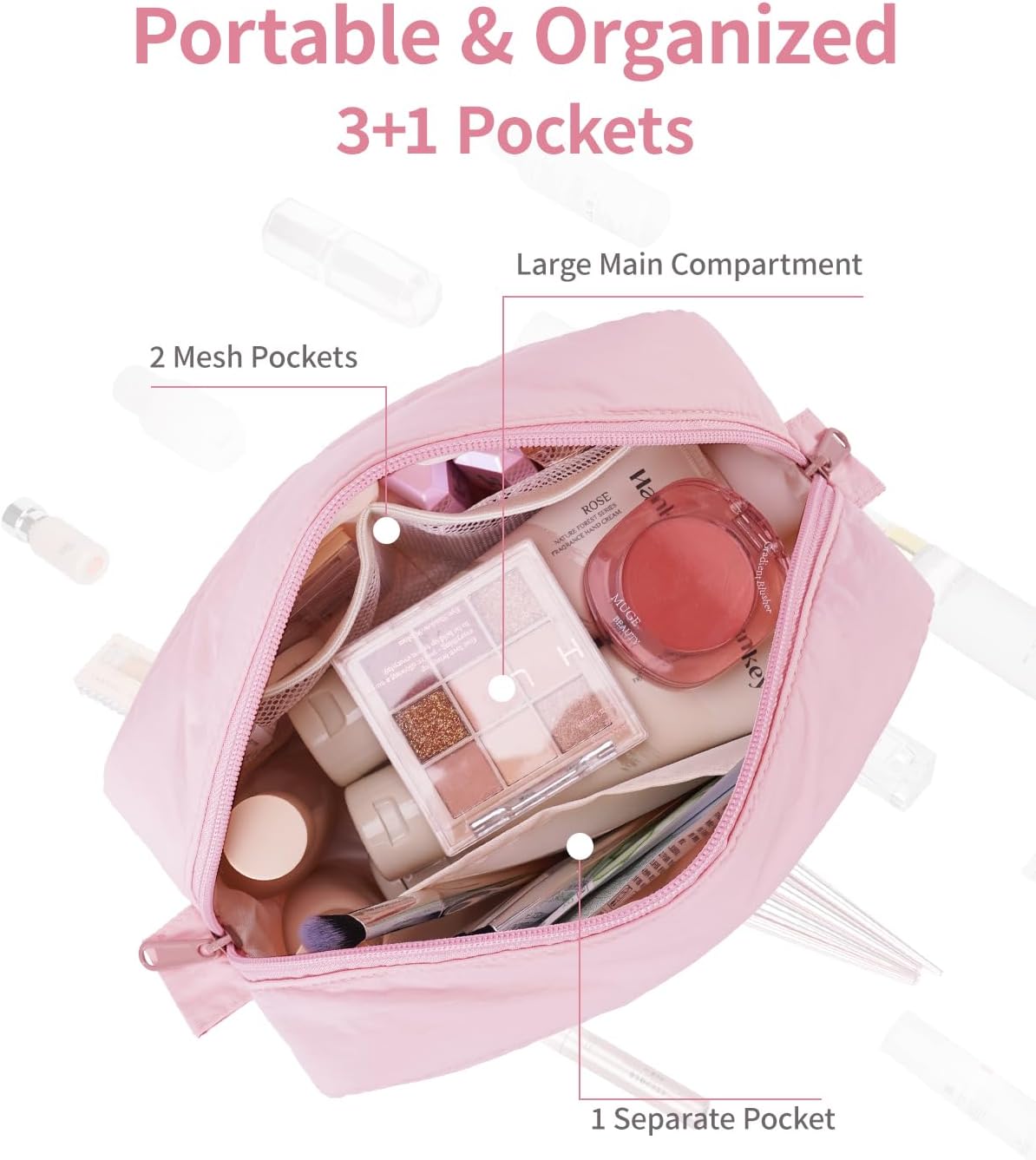 Narwey Puffy Makeup Bag for Travel Women Girl, Quilted Makeup Bag Cosmetic Bag, Cute Puffer Make Up