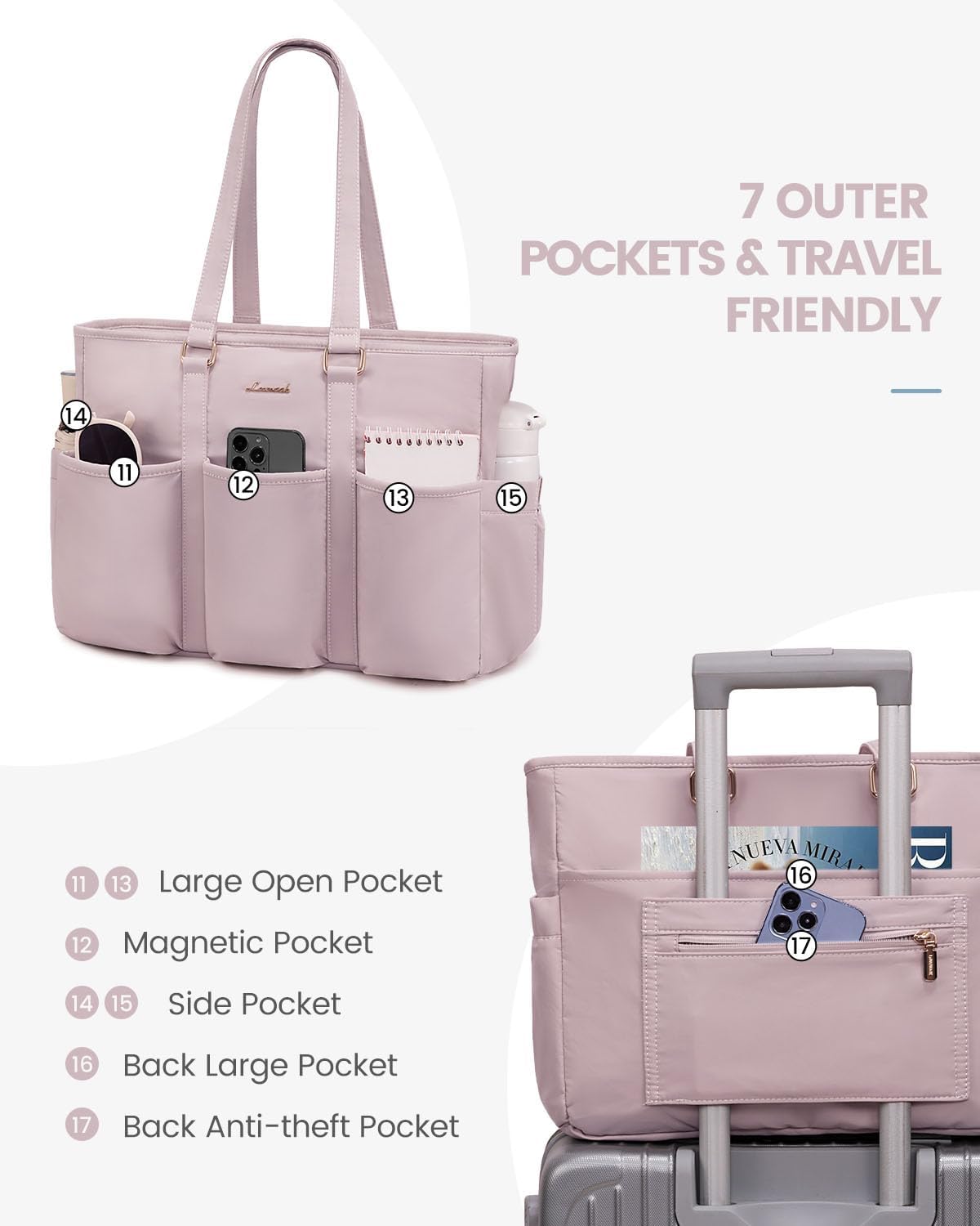 LOVEVOOK 17 Inch Laptop Tote Bag for Women Work, Teacher Tote Nurse Bag, Professional Utility