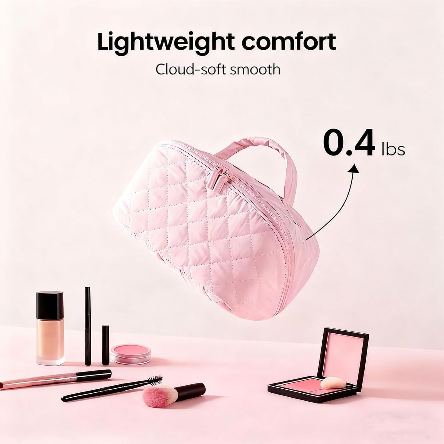 Petition Travel Makeup Bag for Woman,Festivalment Lay Flat Makeup Bag, Wide Open Water-Resistant Cosmetic Case,Puffy Padded Organizer for Toiletries & Brushes Large Capacity with Compartments (black)