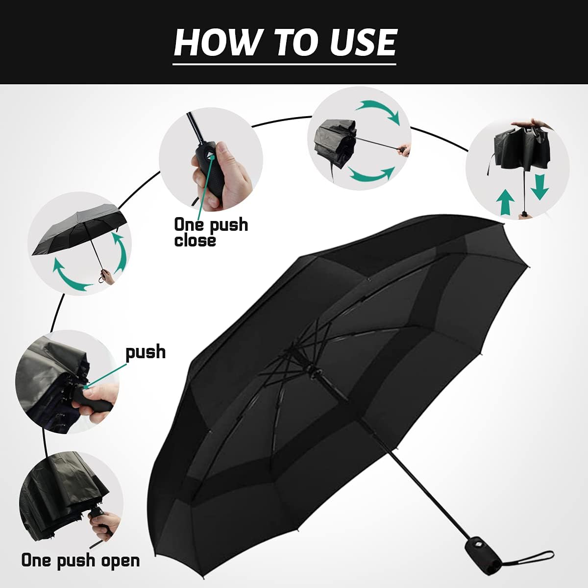 LLanxiry Compact Travel Umbrella, Windproof UV Protection Mini Folding Umbrellas for Rain Small Portable Umbrella for Travel Outdoor Use