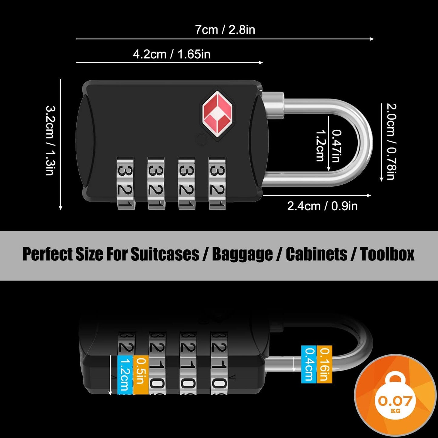 TSA Luggage Locks, [2 Piece] Diyife TSA Approved Lock, 4 Digit Security Suitcase Padlocks, Luggage Locks, Combination Padlocks with Alloy Body for Travel, Lockers, Bags, Suitcase (Black+Siliver)