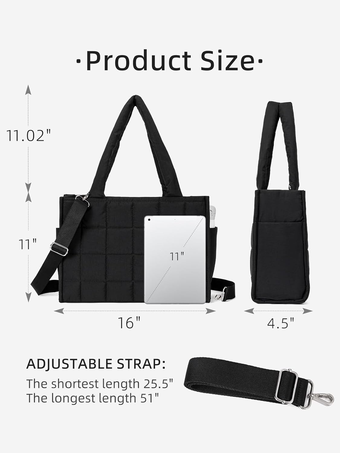 WESTBRONCO Puffer Crossbody bags for Women Puffy Quilted Tote Handbags Nylon Weekender Overnight Bag with Adjustable Strap