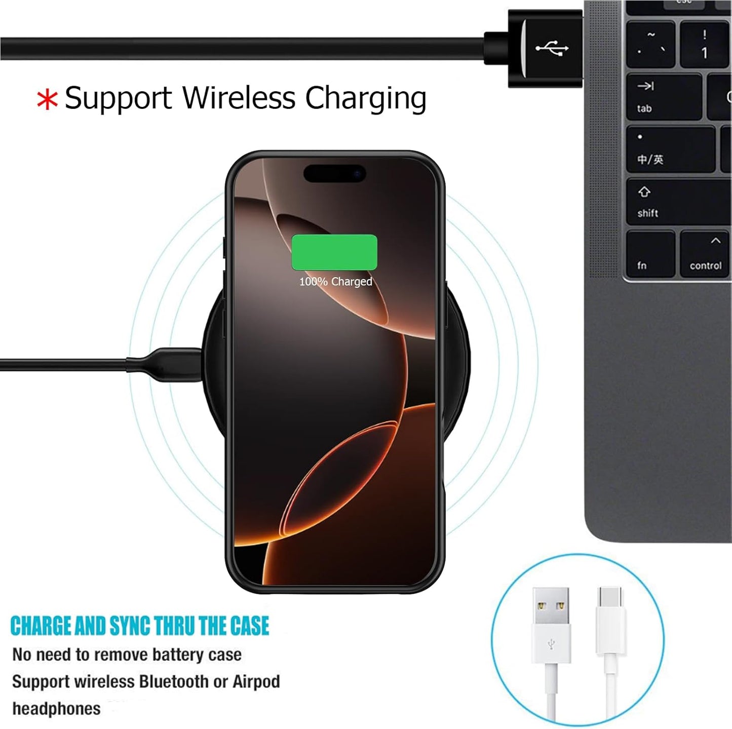 Battery Case for iPhone 16 Pro Max, 12000mAh Capacity Portable Charger Case Rechargeable Smart Battery Pack Compatible with iPhone 16 Pro Max 6.9 inch Charging Cover Support Wireless Charging-Black