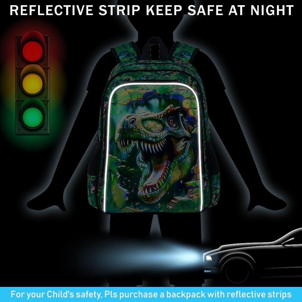 3Pcs Boys Backpack, 16" Dinosaur Bookbag for Elementary Preschool Kindergarten, Dino Kids School