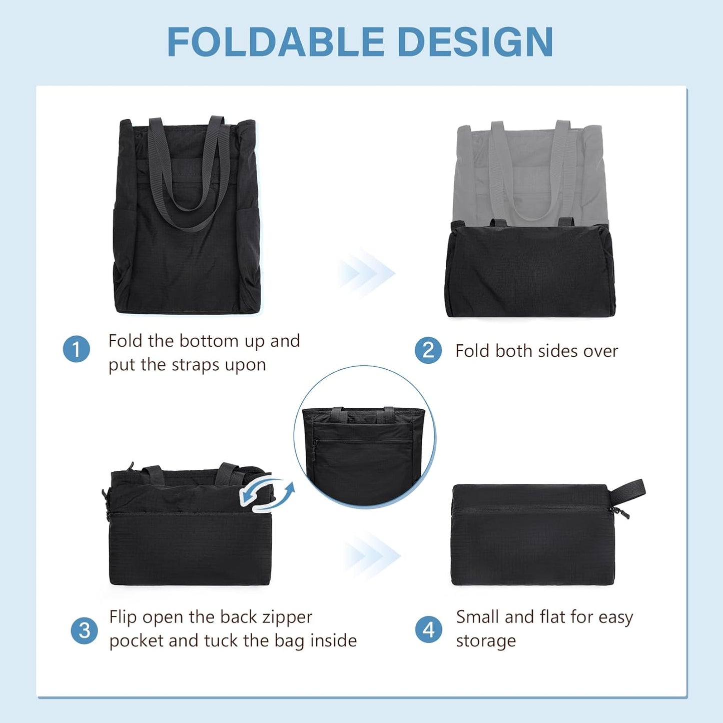 GOLF SUPAGS Foldaway Convertible Tote Backpack Lightweight Nylon Daypack Women Men City Pack Versatile Backpack Leisure, Black