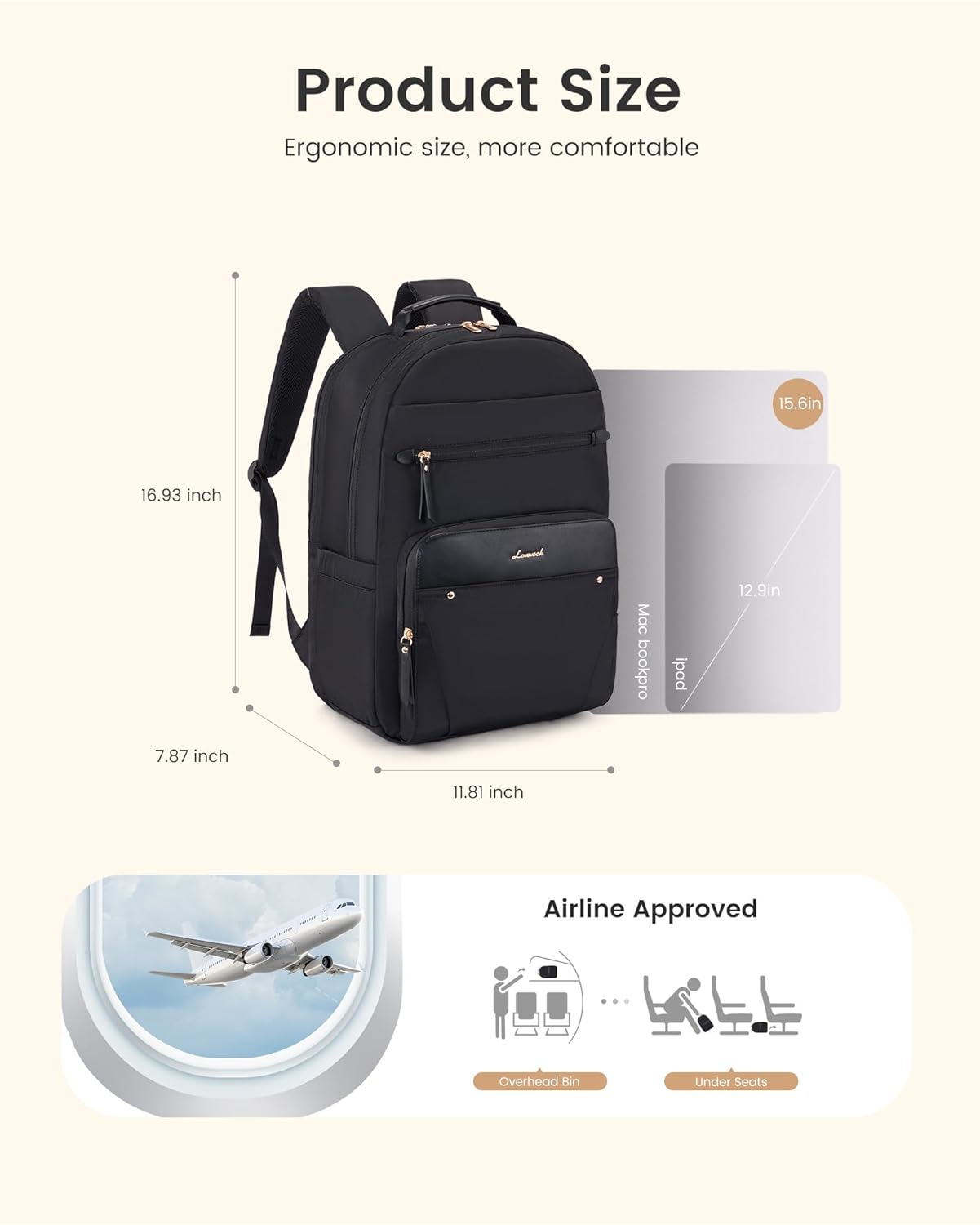 LOVEVOOK Laptop Backpack for Women, 15.6" Work Backpack Purse, Travel Personal Item Bag, Carry On