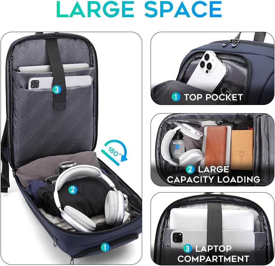 Business Laptop Backpack for Men,Women，15.6 Inch Water Resistant Travel smart Laptop Backpack Carry On Backpack with USB Charging Port，Large Business Work Durable Computer Bag