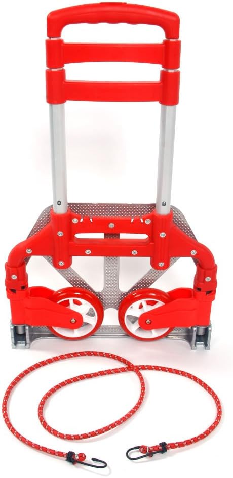 Portable Push Cart & Luggage Dolly Cart,Luggage Trolley Cart,Aluminum Portable Folding Hand Truck Cart,Utility Collapsible Hand Truck,with Elastic Ropes,for Home Moving Travel Office Use (Red)