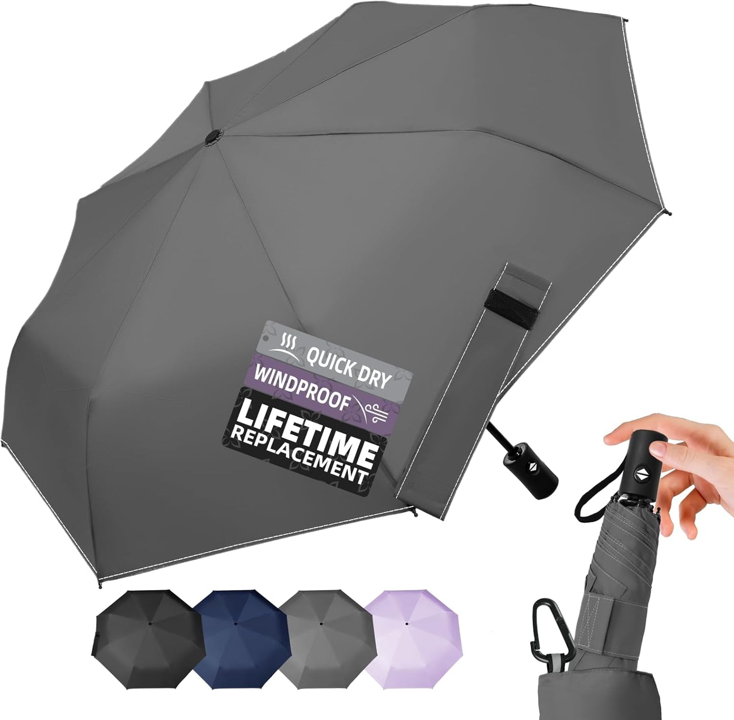 Compact Travel Windproof Umbrella, 43" Auto open/close Folding Quick Dry Umbrellas for Rain, Lightweight Portable Small for Backpack Car, less force to Fold for Women Men Kids, TSA Approved