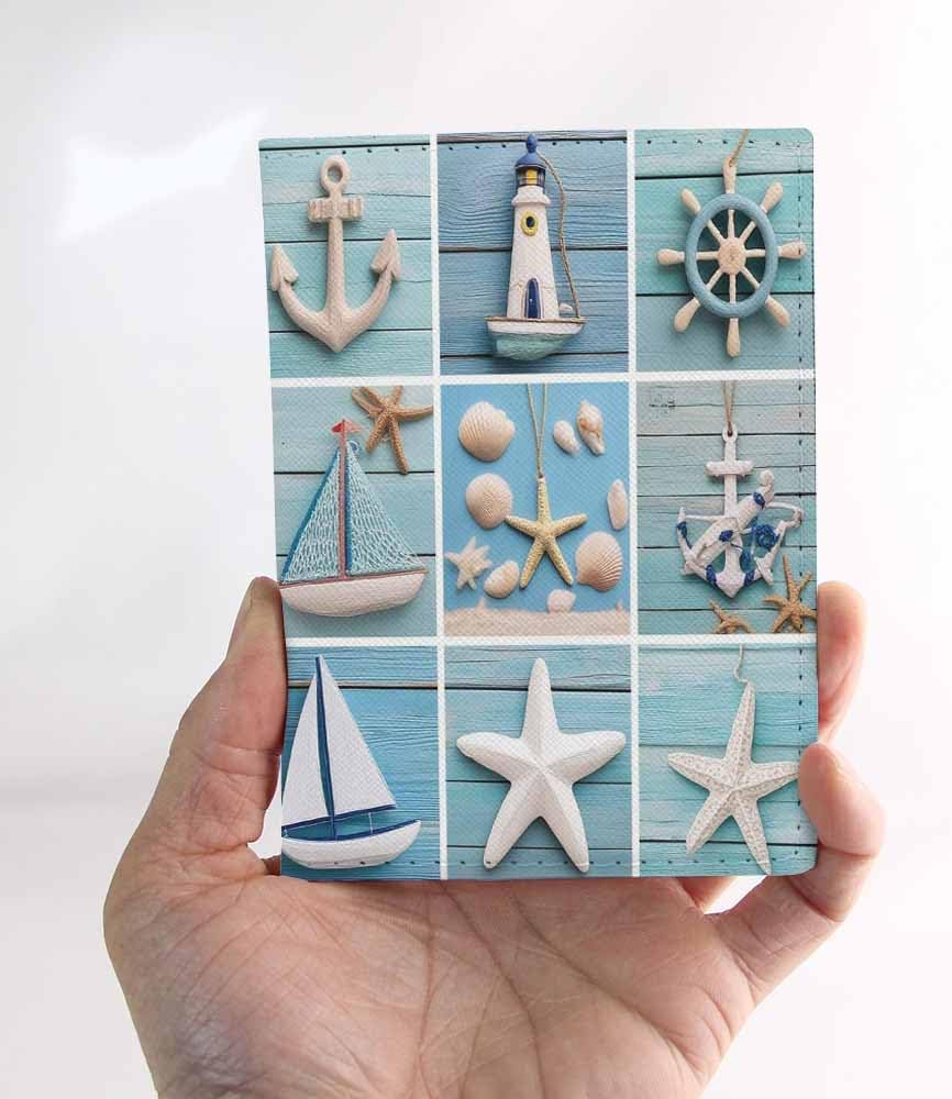 Starfish Shell Passport Holder for Travel Ocean Lighthouse Sailing Boats PU Leather Passport Cover Wallet Cute Passport Card Holder for Women and Men