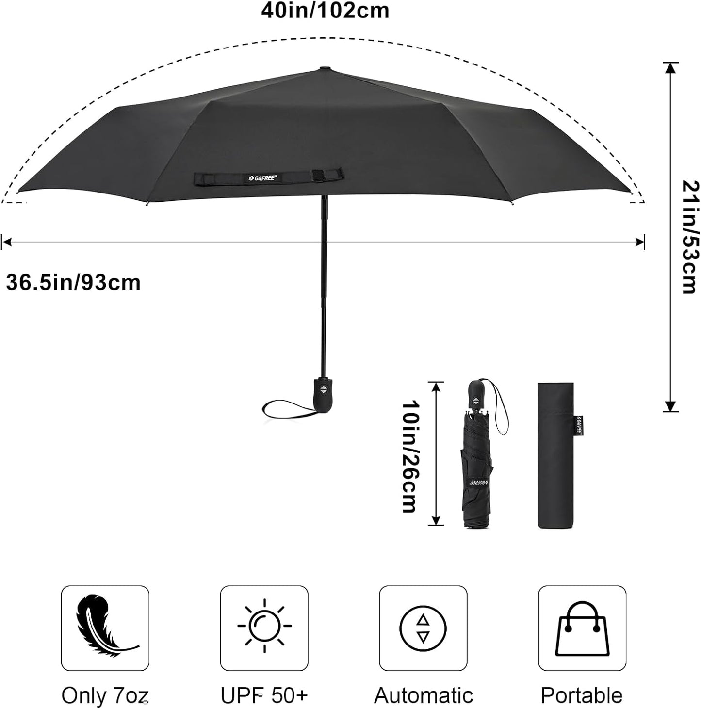 G4Free Mini Ultralight Umbrella UPF 50+ UV Protection Compact Lightweight Travel Umbrella Super Slim Small Portable Automatic Open and Close,40 Inch