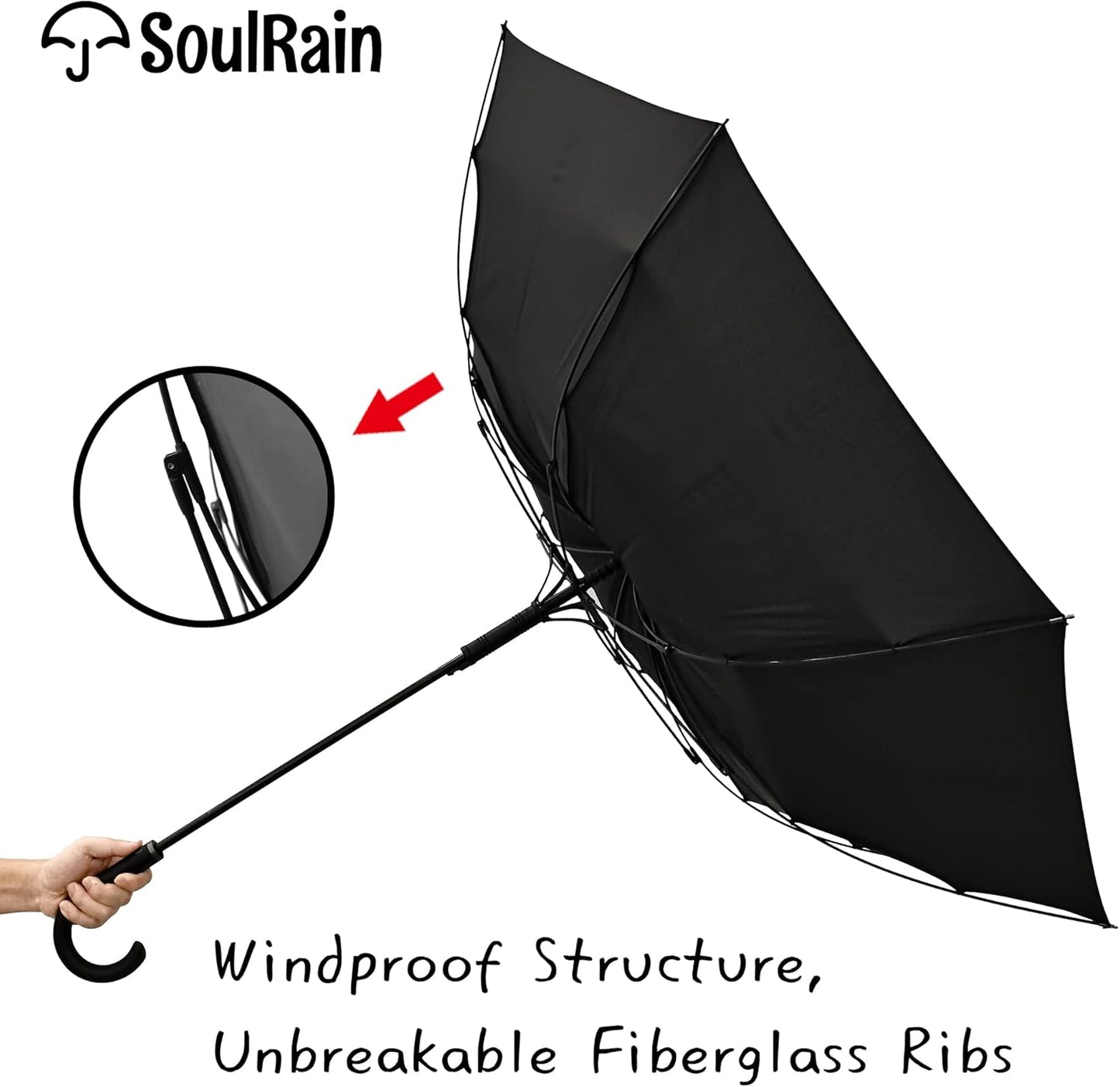 SoulRain 50 Inch Large Stick Umbrella Windproof Automatic Open Oversized J Handle Umbrellas for Men and Women Unbreakable Strong Travel Golf Umbrella